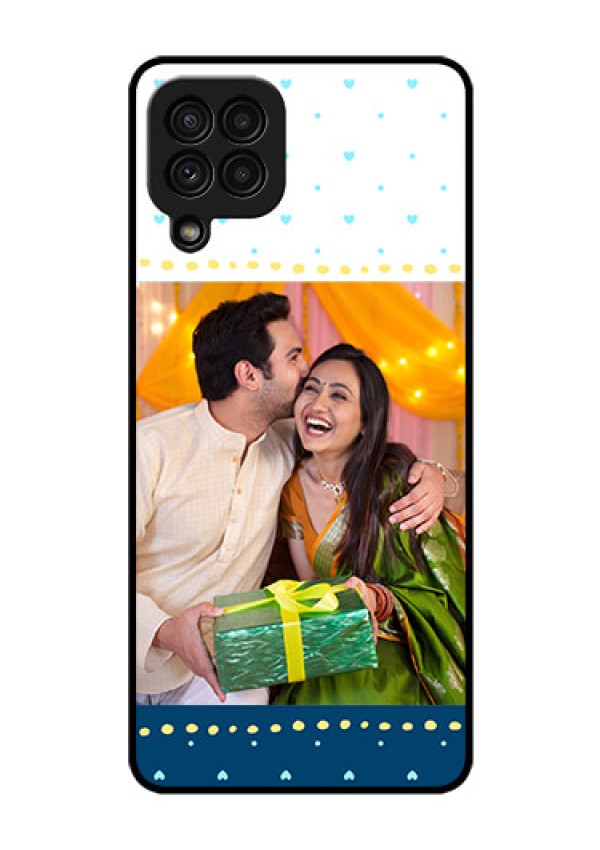 Galaxy A22 4G Personalized Glass Phone Case  - White and Blue Abstract Design