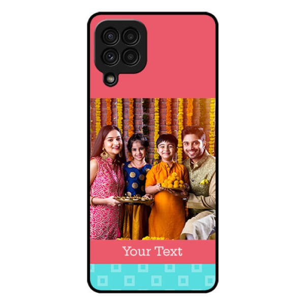 Galaxy A22 4G Personalized Glass Phone Case - Peach & Blue Color Design Galaxy A22 4G Personalized Glass Phone Case - Peach & Blue Color Design