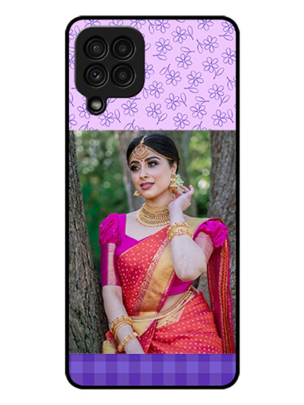 Custom Galaxy A22 4G Custom Glass Phone Case  - Purple Floral Design