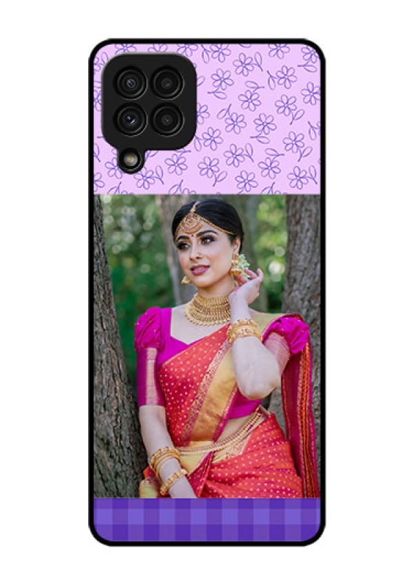 Galaxy A22 4G Custom Glass Phone Case  - Purple Floral Design