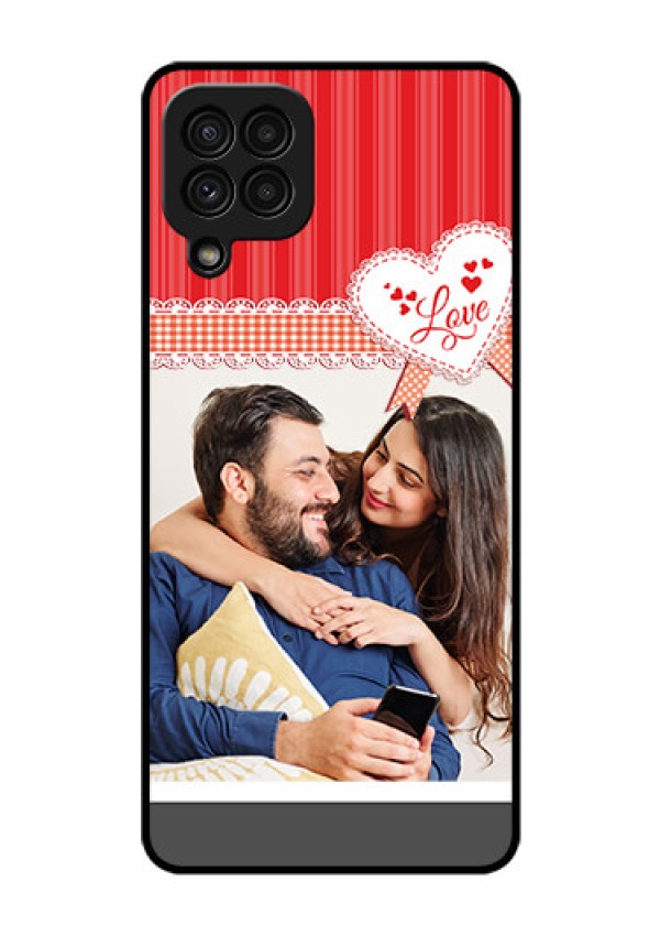 Galaxy A22 4G Custom Glass Mobile Case  - Red Love Pattern Design