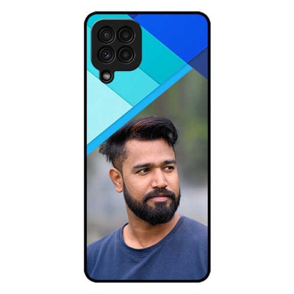 Galaxy A22 4G Custom Glass Phone Case  - Blue Pattern Design