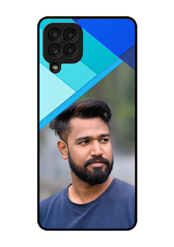Galaxy A22 4G Custom Glass Phone Case  - Blue Pattern Design