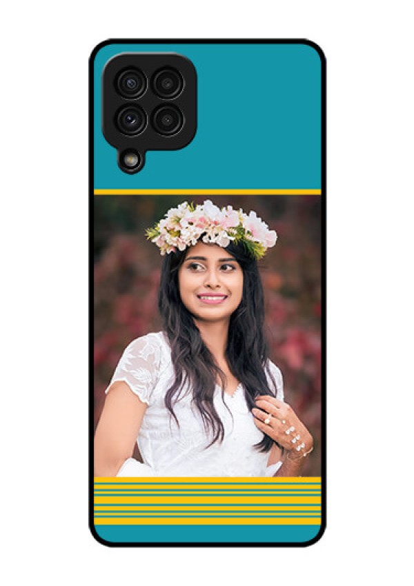 Galaxy A22 4G Custom Glass Phone Case  - Yellow & Blue Design 