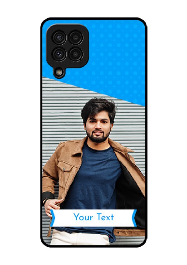 Galaxy A22 4G Photo Printing on Glass Case  - Simple Blue Color Design