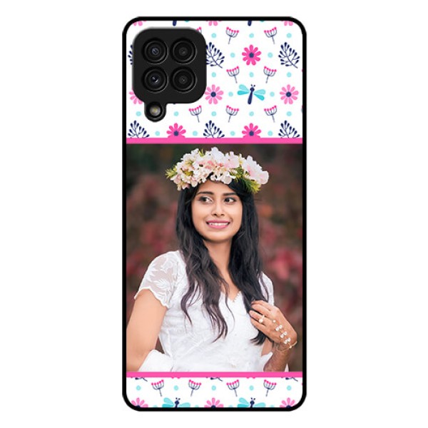 Galaxy A22 4G Photo Printing on Glass Case  - Colorful Flower Design