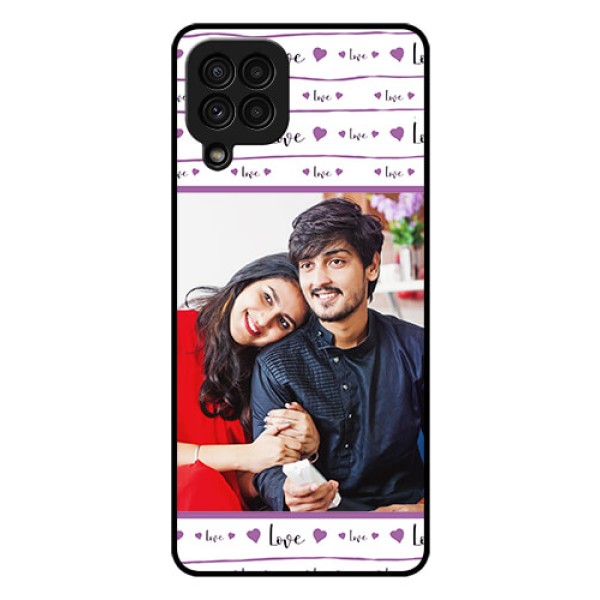 Galaxy A22 4G Custom Glass Mobile Case - Couples Heart Design Galaxy A22 4G Custom Glass Mobile Case - Couples Heart Design