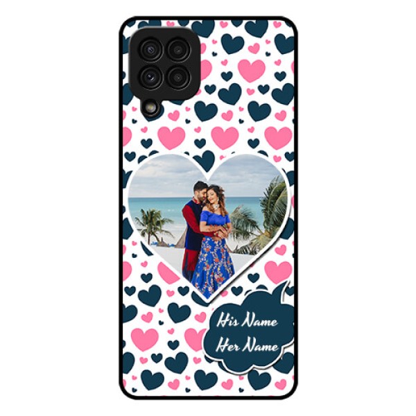 Galaxy A22 4G Custom Glass Phone Case - Pink & Blue Heart Design Galaxy A22 4G Custom Glass Phone Case - Pink & Blue Heart Design