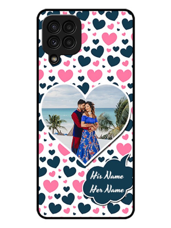 Custom Galaxy A22 4G Custom Glass Phone Case  - Pink & Blue Heart Design