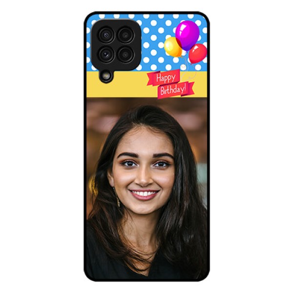 Galaxy A22 4G Custom Glass Mobile Case - Happy Birthday Design Galaxy A22 4G Custom Glass Mobile Case - Happy Birthday Design