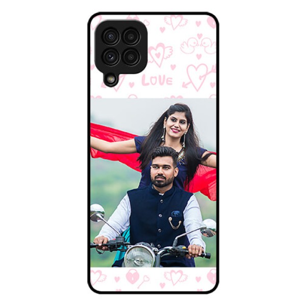 Galaxy A22 4G Custom Glass Mobile Case  - Pink Flying Heart Design