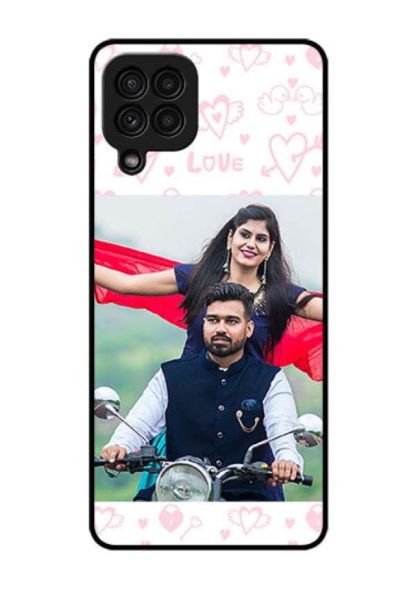 Galaxy A22 4G Custom Glass Mobile Case  - Pink Flying Heart Design