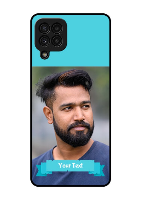 Galaxy A22 4G Personalized Glass Phone Case  - Simple Blue Color Design