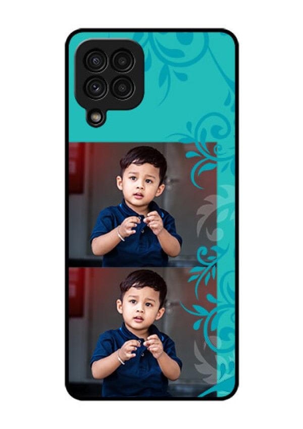 Galaxy A22 4G Personalized Glass Phone Case  - with Photo and Green Floral Design 