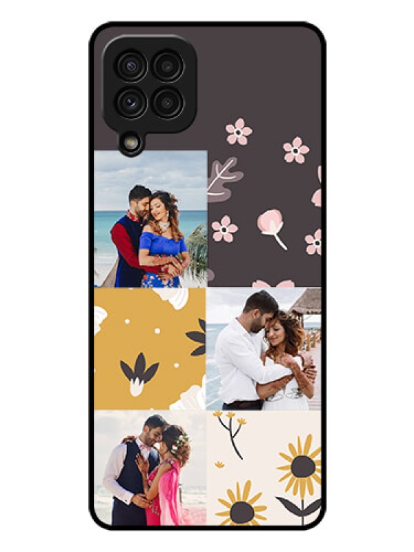 Custom Galaxy A22 4G Photo Printing on Glass Case  - 3 Images with Floral Design