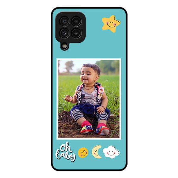 Galaxy A22 4G Personalized Glass Phone Case - Smiley Kids Stars Design Galaxy A22 4G Personalized Glass Phone Case - Smiley Kids Stars Design