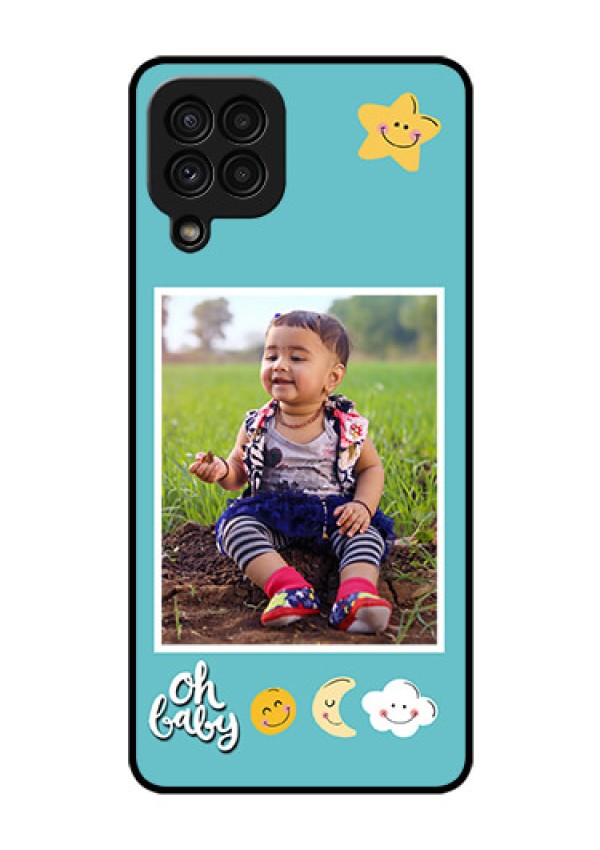 Galaxy A22 4G Personalized Glass Phone Case  - Smiley Kids Stars Design