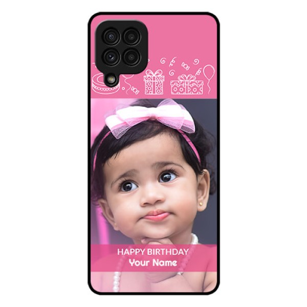 Galaxy A22 4G Photo Printing on Glass Case - with Birthday Line Art Design Galaxy A22 4G Photo Printing on Glass Case - with Birthday Line Art Design
