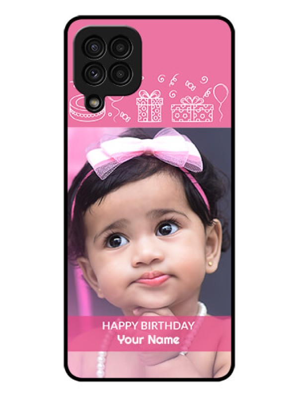 Custom Galaxy A22 4G Photo Printing on Glass Case  - with Birthday Line Art Design