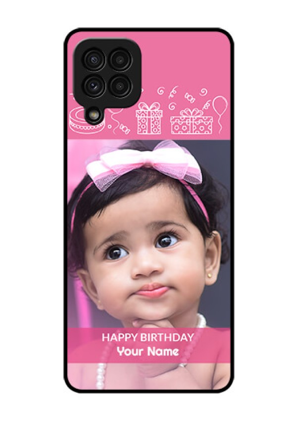 Galaxy A22 4G Photo Printing on Glass Case  - with Birthday Line Art Design