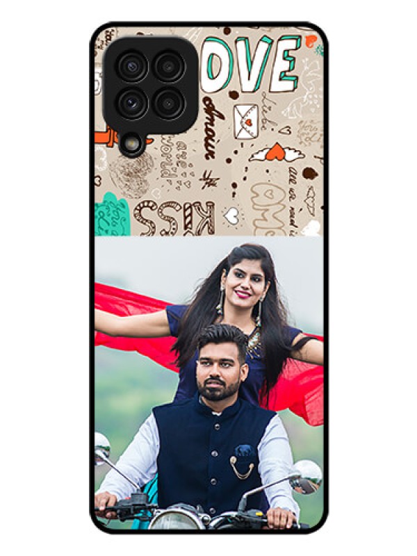 Custom Galaxy A22 4G Custom Glass Phone Case  - Love Doodle Pattern 