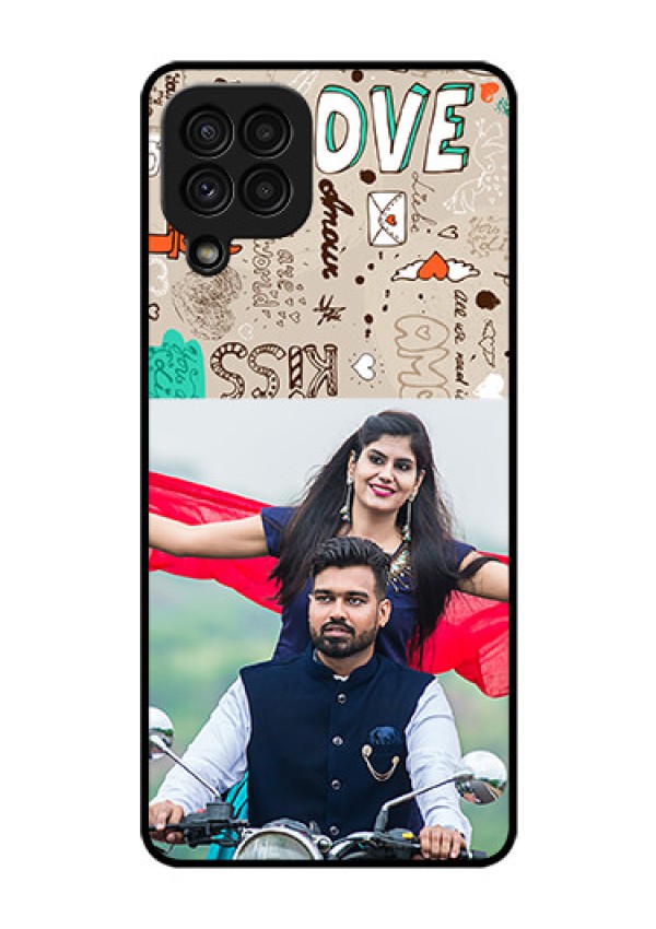 Galaxy A22 4G Custom Glass Phone Case  - Love Doodle Pattern 