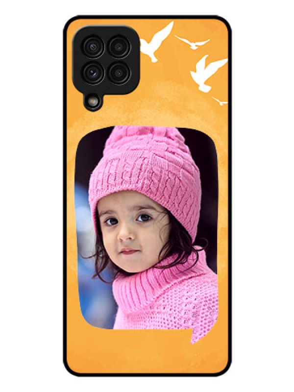 Custom Galaxy A22 4G Personalized Glass Phone Case  - Water Color Design with Bird Icons