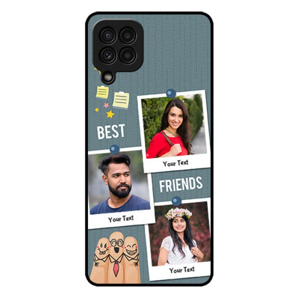 Galaxy A22 4G Personalized Glass Phone Case - Sticky Frames and Friendship Design Galaxy A22 4G Personalized Glass Phone Case - Sticky Frames and Friendship Design