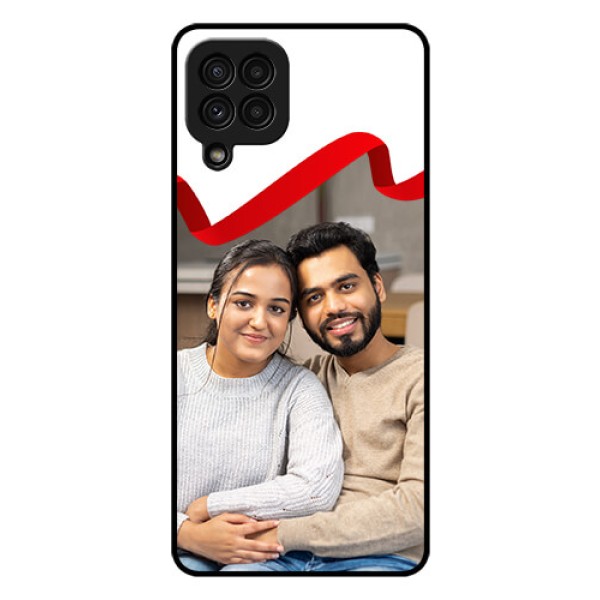Galaxy A22 4G Photo Printing on Glass Case  - Red Ribbon Frame Design