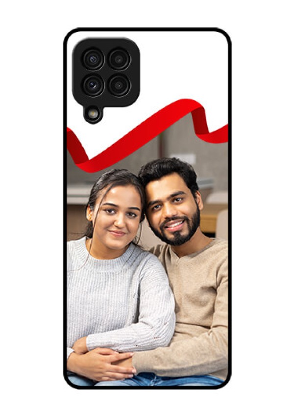 Galaxy A22 4G Photo Printing on Glass Case  - Red Ribbon Frame Design