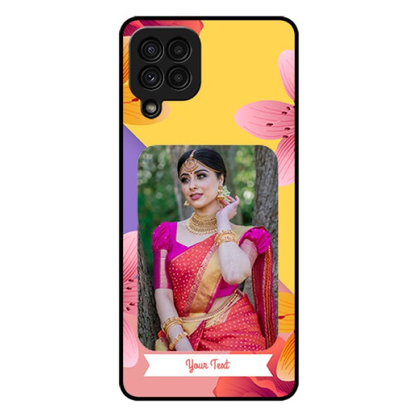 Galaxy A22 4G Custom Glass Mobile Case  - 3 Image With Vintage Floral Design