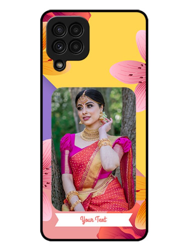 Custom Galaxy A22 4G Custom Glass Mobile Case  - 3 Image With Vintage Floral Design