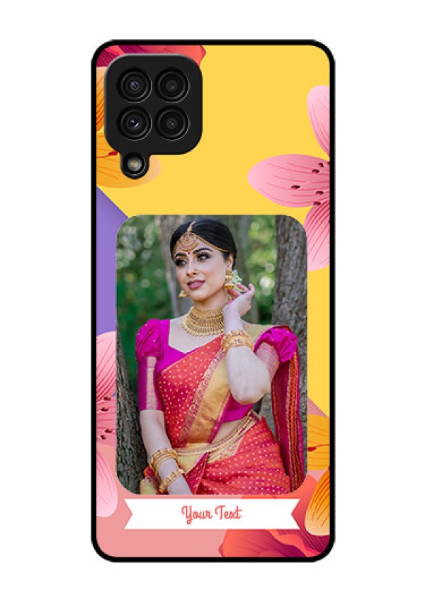 Galaxy A22 4G Custom Glass Mobile Case  - 3 Image With Vintage Floral Design