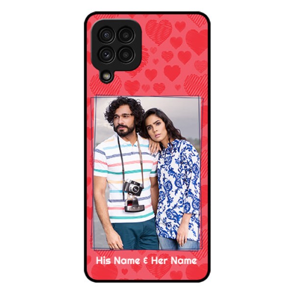 Galaxy A22 4G Photo Printing on Glass Case - with Red Heart Symbols Design Galaxy A22 4G Photo Printing on Glass Case - with Red Heart Symbols Design
