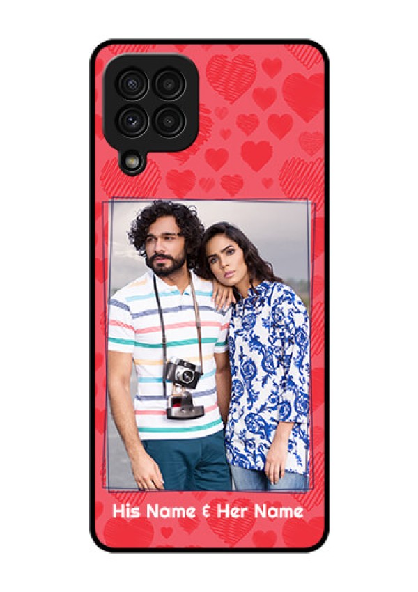 Galaxy A22 4G Photo Printing on Glass Case  - with Red Heart Symbols Design