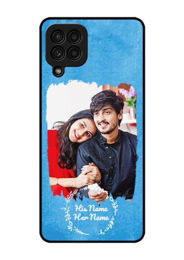 Galaxy A22 4G Custom Glass Phone Case - Blue Color Vintage Design