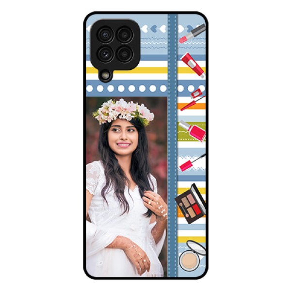 Galaxy A22 4G Personalized Glass Phone Case  - Makeup Icons Design