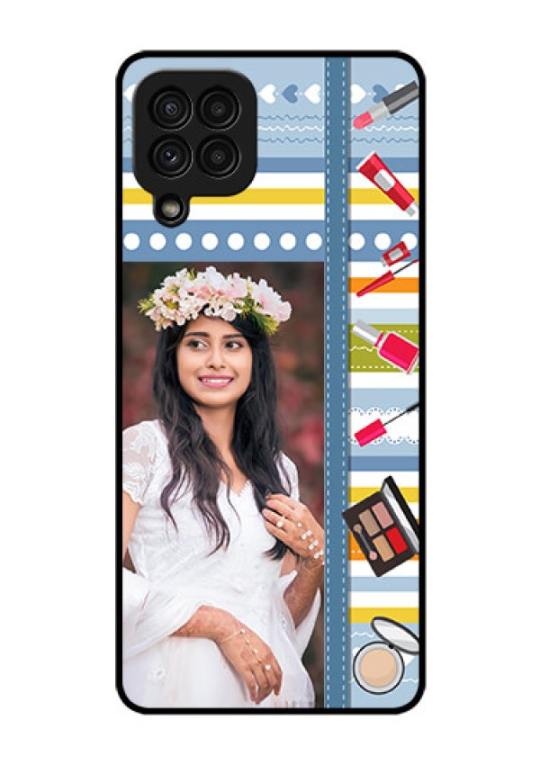 Galaxy A22 4G Personalized Glass Phone Case  - Makeup Icons Design
