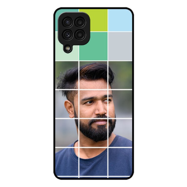 Galaxy A22 4G Photo Printing on Glass Case  - with white box pattern 