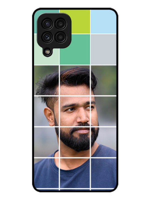 Custom Galaxy A22 4G Photo Printing on Glass Case  - with white box pattern 