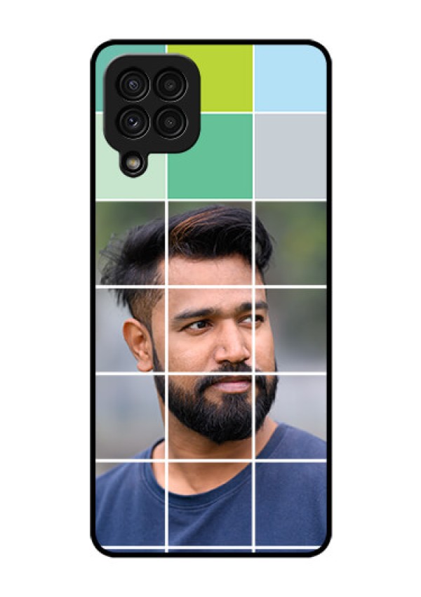 Galaxy A22 4G Photo Printing on Glass Case  - with white box pattern 