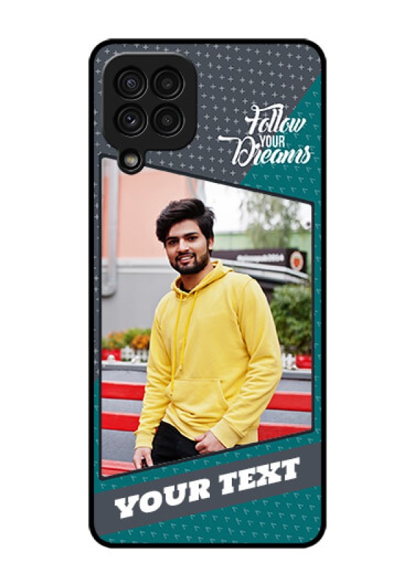 Galaxy A22 4G Personalized Glass Phone Case  - Background Pattern Design with Quote