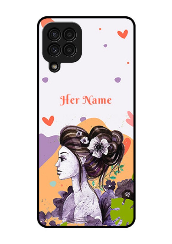 Galaxy A22 4G Personalized Glass Phone Case - Woman And Nature Design