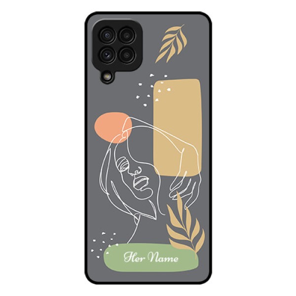 Galaxy A22 4G Custom Glass Phone Case - Gazing Woman line art Design Galaxy A22 4G Custom Glass Phone Case - Gazing Woman line art Design