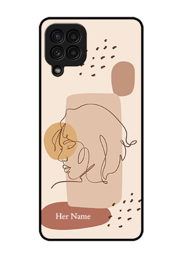 Galaxy A22 4G Photo Printing on Glass Case - Calm Woman line art Design