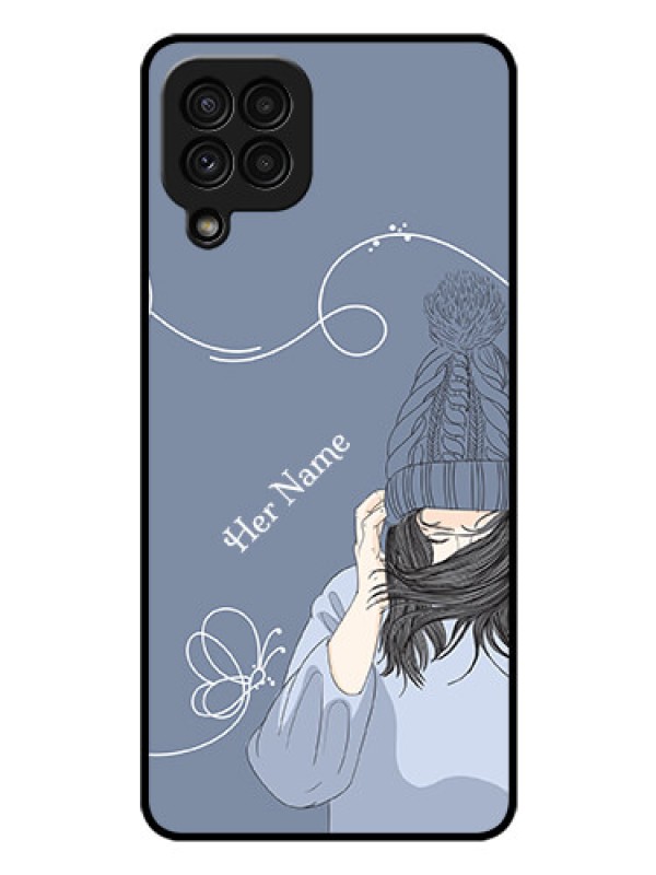 Custom Galaxy A22 4G Custom Glass Mobile Case - Girl in winter outfit Design