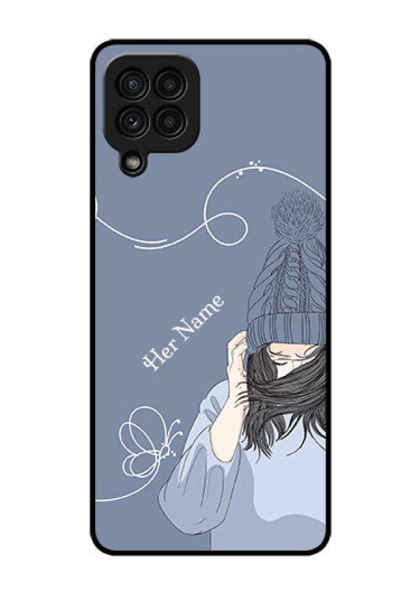 Galaxy A22 4G Custom Glass Mobile Case - Girl in winter outfit Design