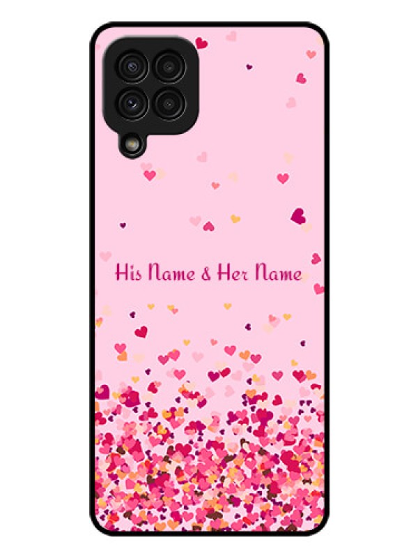 Custom Galaxy A22 4G Photo Printing on Glass Case - Floating Hearts Design