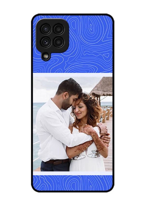 Galaxy A22 4G Custom Glass Mobile Case - Curved line art with blue and white Design