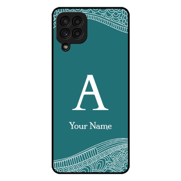 Galaxy A22 4G Personalized Glass Phone Case - line art pattern with custom name Design Galaxy A22 4G Personalized Glass Phone Case - line art pattern with custom name Design